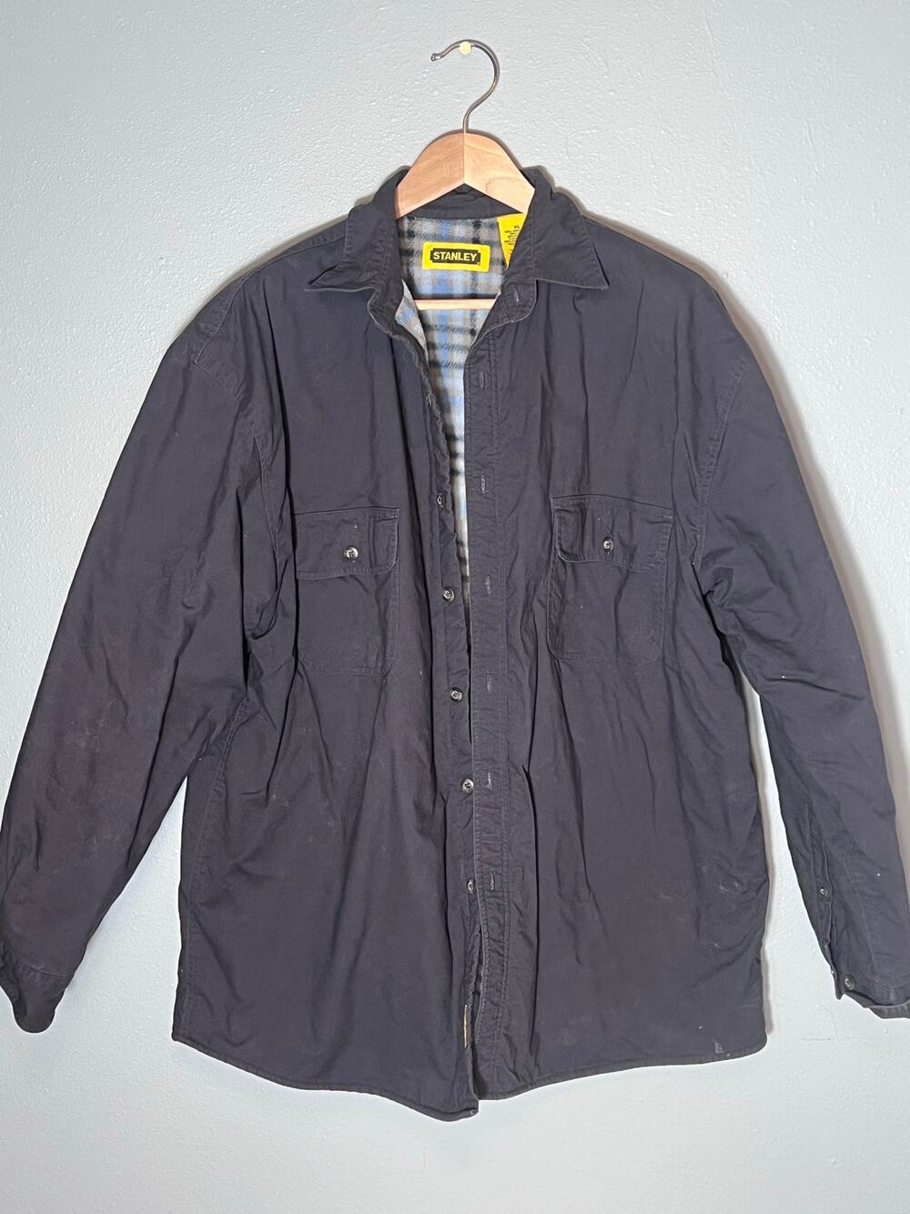 Stanley Mens XL Chore Shirt Button Flannel Lined Cotton Navy Workwear Farmer